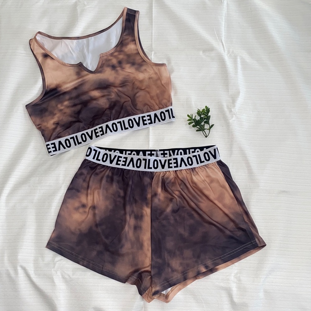 2 piece tie dye crop tank top and shorts
